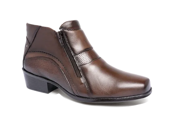 Botinha masculina Score, série Odalos, referência 1361-72, couro café com zíper lateral